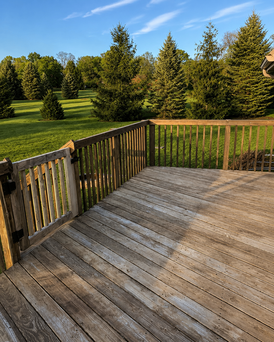 Weathered Deck Restored with Rich Stain — before