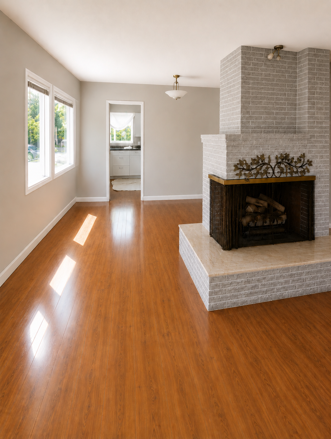 Living Room & Brick Fireplace Refresh — after